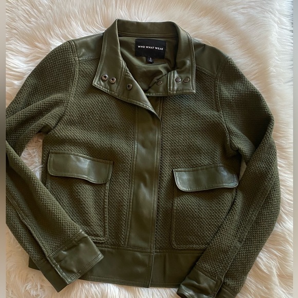 Who What Wear Jackets & Blazers - Who What Wear Olive Green sweater /  faux leather jacket